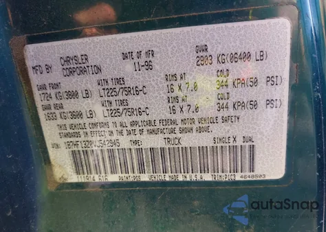 1997 Dodge Ram 1500 St из США, поврежденный, VIN 1B7HF13Z0VJ542945